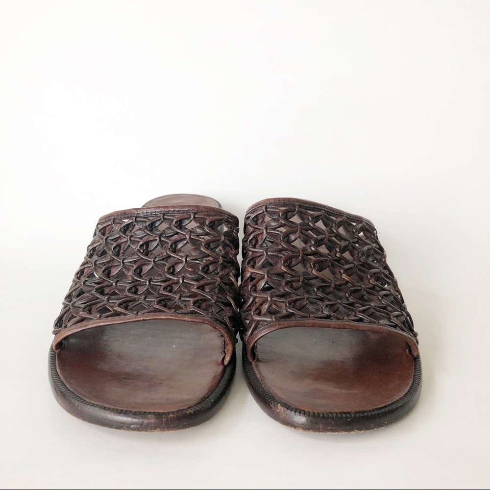 Cole Haan Brown Woven Leather Slide Sandal 8 - Picture 4 of 8